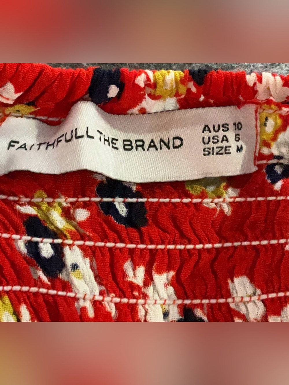 Anthropologie Faithfull the Brand Red Della Smocked Jumpsuit Medium - Picture 6 of 6